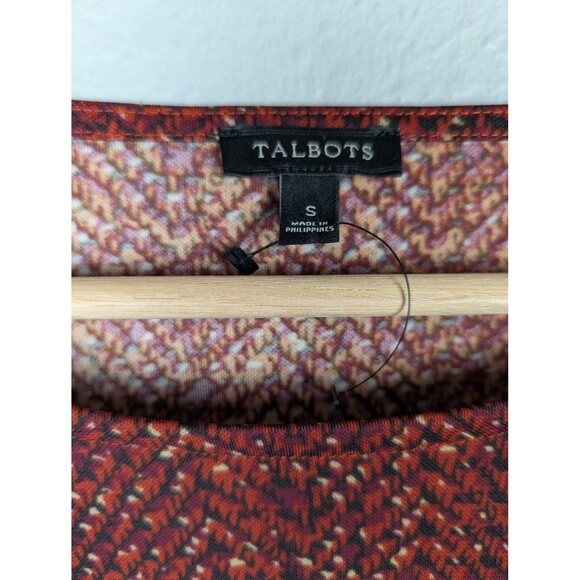 Talbots Dress Small Red Multicolor Ruched Waist 3/4 Sleeve Knit Boat Neck Mb - Picture 2 of 7